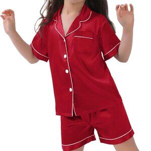 Kids 4T-13T Satin Pajamas Sets Girls Boys Button-Down Pjs Long Short Sleeve Silk